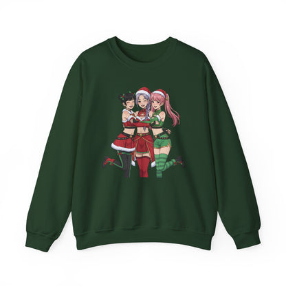 Anime Christmas Sweatshirt, Kawaii Girls Holiday Crewneck, Cute Anime Xmas Sweater, Cozy Otaku Gift, Holiday Kawaii Trio Shirt
