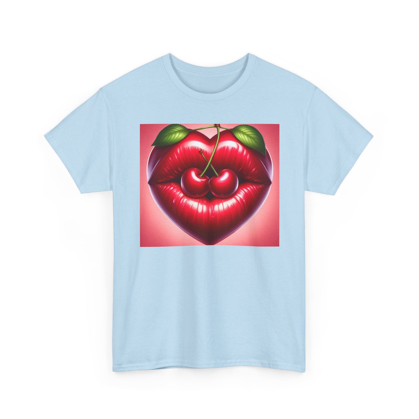 Cherry Lips Heart Graphic Tee, Retro Pop Art T-Shirt, Cute Aesthetic Cotton Shirt, Vintage Style Unisex Tee, Fun Statement Top