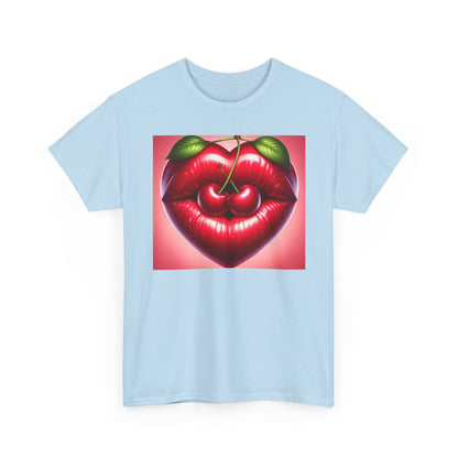 Cherry Lips Heart Graphic Tee, Retro Pop Art T-Shirt, Cute Aesthetic Cotton Shirt, Vintage Style Unisex Tee, Fun Statement Top