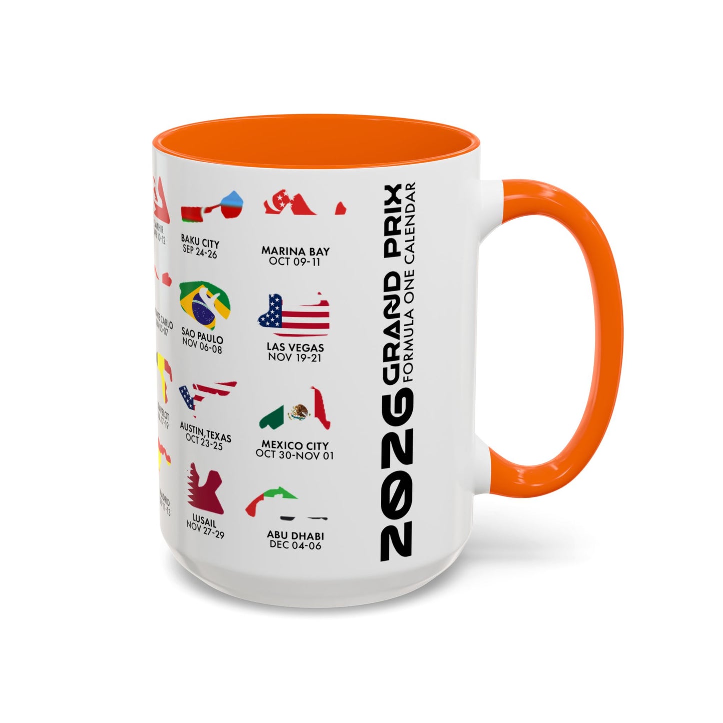 2026 Grand Prix Calendar Mug, Formula 1 Accent Coffee Mug, F1 Circuit Icons Cup, Motorsport Fan Gift, Racing Calendar Ceramic Mug