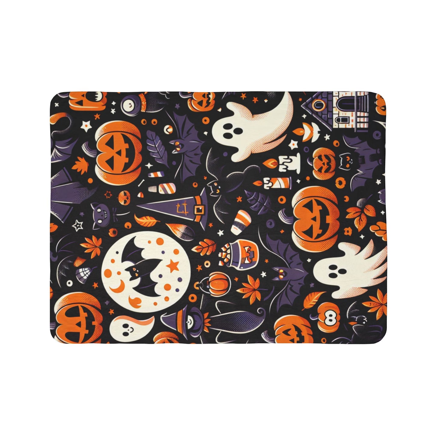 Halloween Fleece Sherpa Blanket, Cozy Fall Decor, Spooky Season Gift, Witchy Throw, Pumpkin Blanket, Ghostly Home Accessory