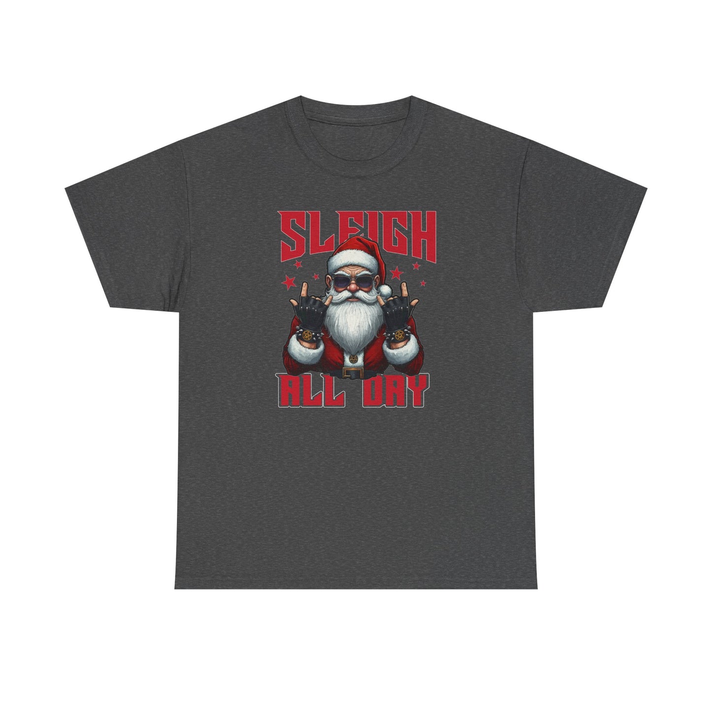 Funny Santa Sleigh All Day T-Shirt | Cool Christmas Graphic Tee | Rocker Santa Shirt | Holiday Humor Gift