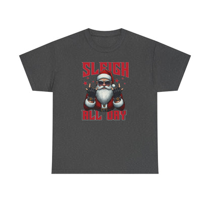 Funny Santa Sleigh All Day T-Shirt | Cool Christmas Graphic Tee | Rocker Santa Shirt | Holiday Humor Gift