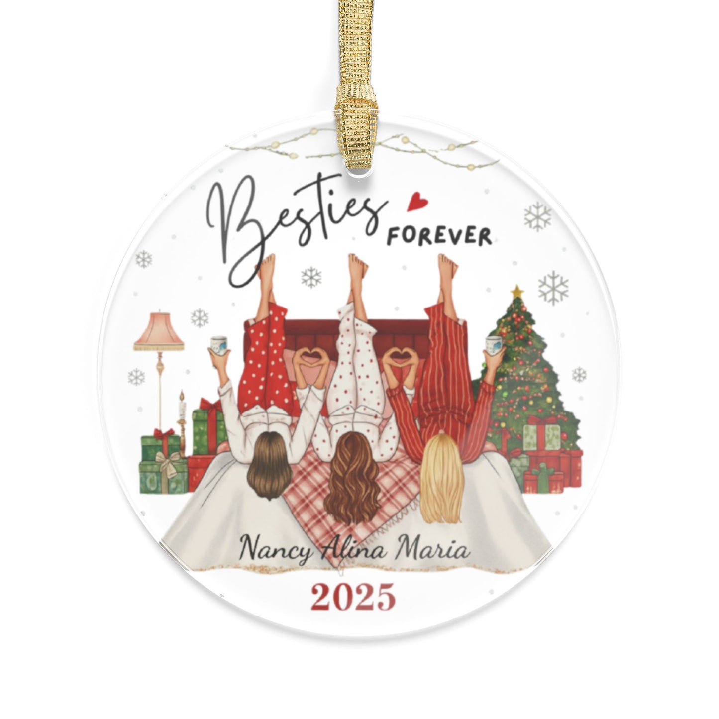 Besties Forever Girls Christmas Ornament, Personalized 2025 Acrylic Ornament, Custom Best Friends Gift, Holiday Pajama Party Decor