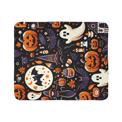 Halloween Fleece Sherpa Blanket, Cozy Fall Decor, Spooky Season Gift, Witchy Throw, Pumpkin Blanket, Ghostly Home Accessory