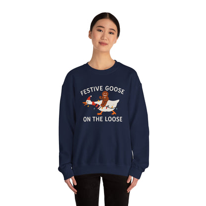 Festive Goose on the Loose Sweatshirt, Funny Christmas Gingerbread Crewneck, Holiday Lights Shirt, Cozy Winter Gift for Her and Him