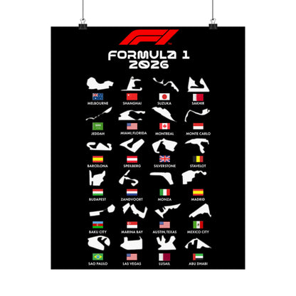 Formula 1 2026 Track Map Poster, F1 Circuits Silhouette Wall Art, Motorsport Racing Print, Racing Fan Gift, Garage Decor