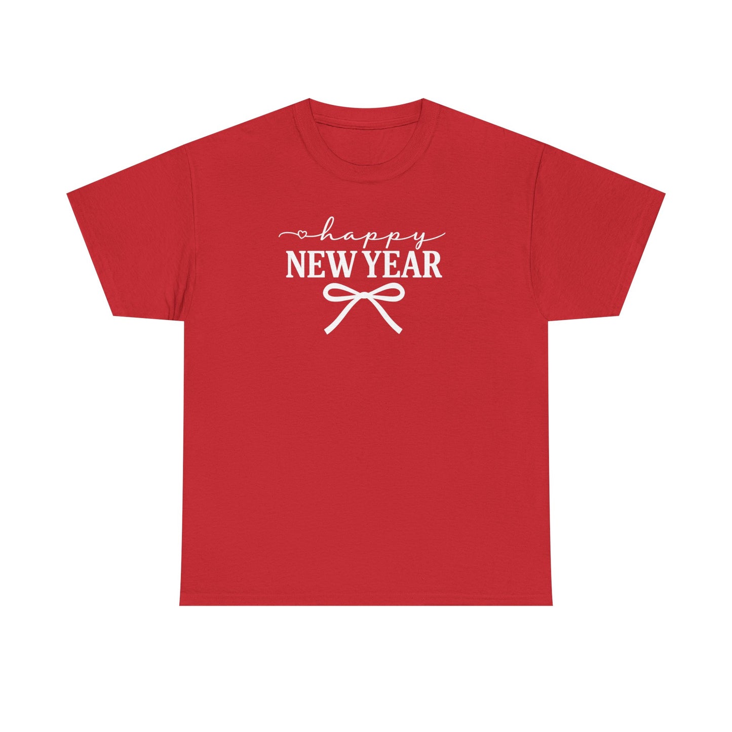 Happy New Year Bow T-Shirt, Minimalist New Year Typography Tee, Holiday Graphic Shirt, New Year's Eve Outfit, Casual Festive Top