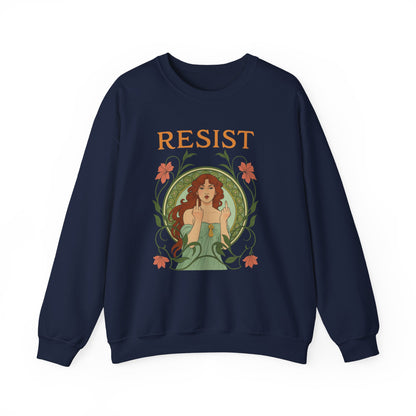 Resist Art Nouveau Woman Sweatshirt, Feminist Vintage Crewneck, Floral Botanical Activist Pullover, Empowerment Gift, Cozy Fall Layer
