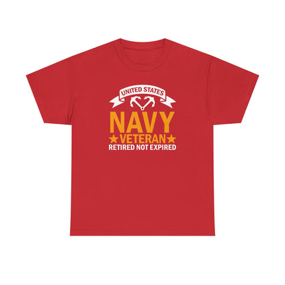 Navy Veteran Heavy Cotton T-Shirt, Gifts for Veterans, Memorial Day, Patriotic Apparel, Retired Not Expired, Gift for dad