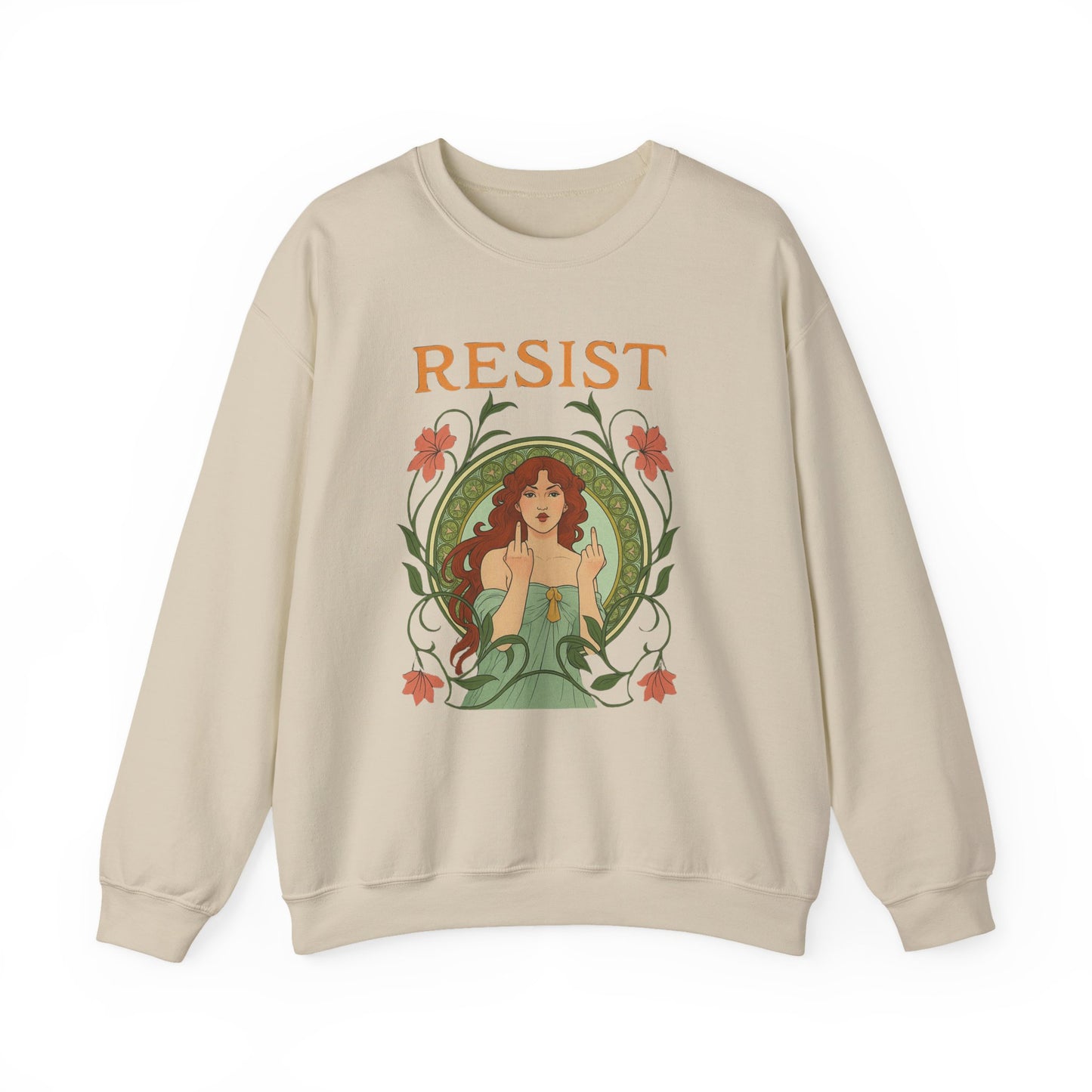 Resist Art Nouveau Woman Sweatshirt, Feminist Vintage Crewneck, Floral Botanical Activist Pullover, Empowerment Gift, Cozy Fall Layer