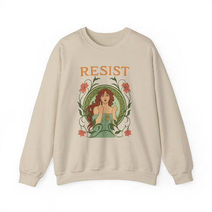 Resist Art Nouveau Woman Sweatshirt, Feminist Vintage Crewneck, Floral Botanical Activist Pullover, Empowerment Gift, Cozy Fall Layer