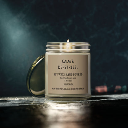 Calm And De Stress Soy Wax Candle, Candle Gift, Hand Poured Candle, Scented Candles, Coconut Apricot Wax (4oz, 9oz)