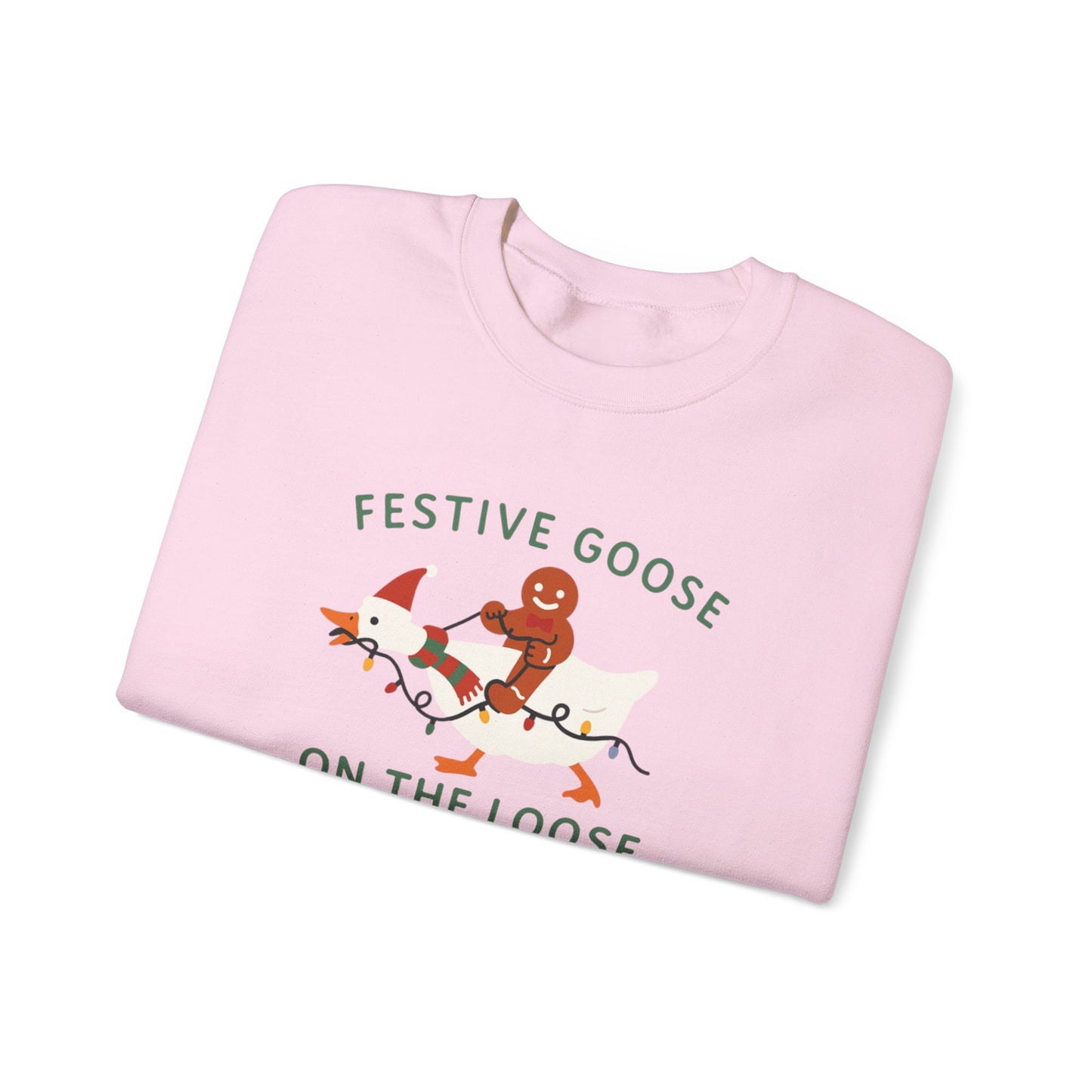 Festive Goose on the Loose Sweatshirt, Funny Christmas Gingerbread Crewneck, Holiday Lights Shirt, Cozy Winter Gift for Her and Him