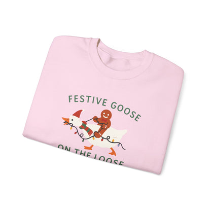 Festive Goose on the Loose Sweatshirt, Funny Christmas Gingerbread Crewneck, Holiday Lights Shirt, Cozy Winter Gift for Her and Him
