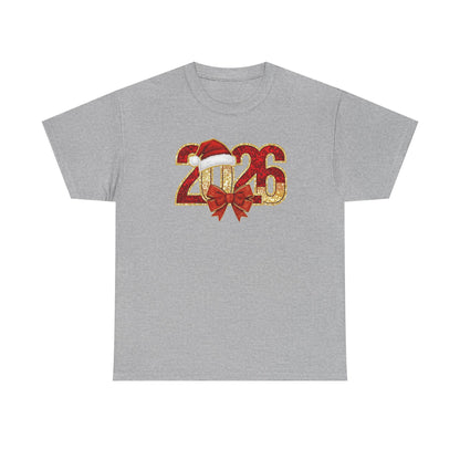 2026 New Year Shirt | Festive Christmas Tee with Santa Hat & Bow | Happy New Year T-Shirt | Holiday Party Outfit Gift