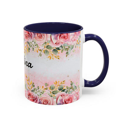 Personalized Floral Accent Coffee Mug, Custom Gift for Her, Birthday Mug, Floral Drinkware, Mother's Day Gift
