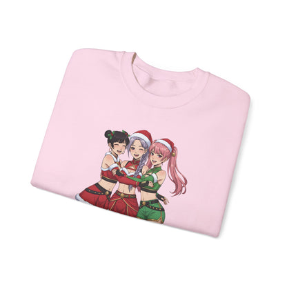 Anime Christmas Sweatshirt, Kawaii Girls Holiday Crewneck, Cute Anime Xmas Sweater, Cozy Otaku Gift, Holiday Kawaii Trio Shirt