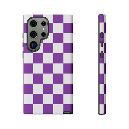 Purple Checkered Phone Case, Samsung Galaxy S25, S25 Plus, S24, S24 Plus, S24 Ultra, S23, S22, S22 Plus, S21 Ultra, S21 FE, S20+