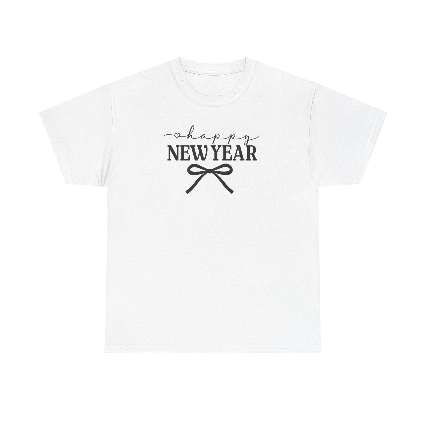 Happy New Year Bow T-Shirt, Minimalist New Year Typography Tee, Holiday Graphic Shirt, New Year's Eve Outfit, Casual Festive Top