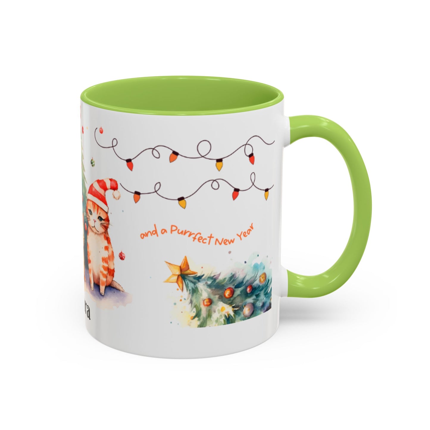Personalized Festive Cat Accent Coffee Mug, Holiday, Christmas, Unique Gift, Home Decor, Cute Cat Lovers, Christmas Day Gift