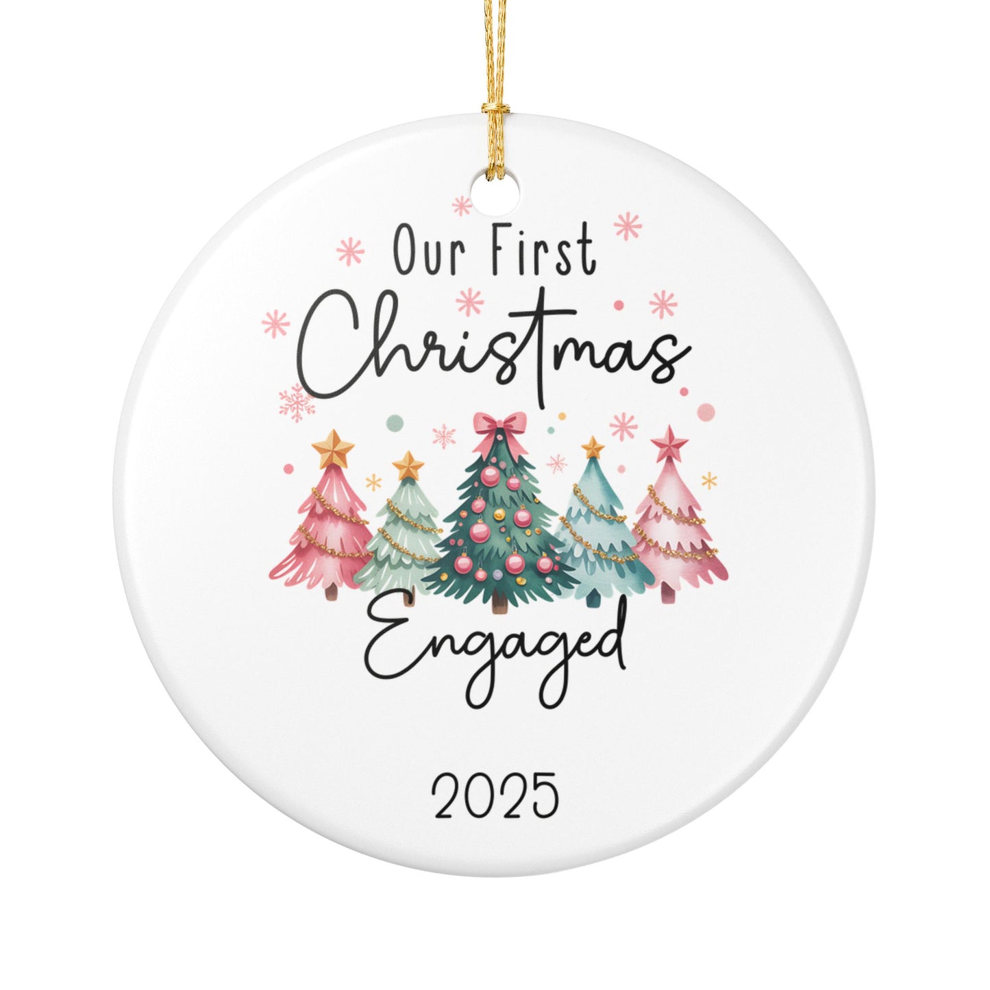Our First Christmas Engaged Ornament 2025, Engagement Ornament with Year, Newly Engaged Couple Christmas Gift, Ceramic Wedding Keepsake