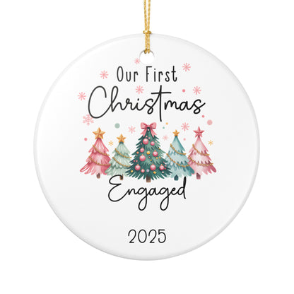 Our First Christmas Engaged Ornament 2025, Engagement Ornament with Year, Newly Engaged Couple Christmas Gift, Ceramic Wedding Keepsake