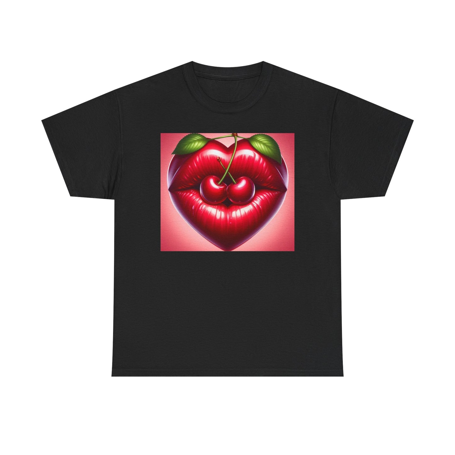 Cherry Lips Heart Graphic Tee, Retro Pop Art T-Shirt, Cute Aesthetic Cotton Shirt, Vintage Style Unisex Tee, Fun Statement Top