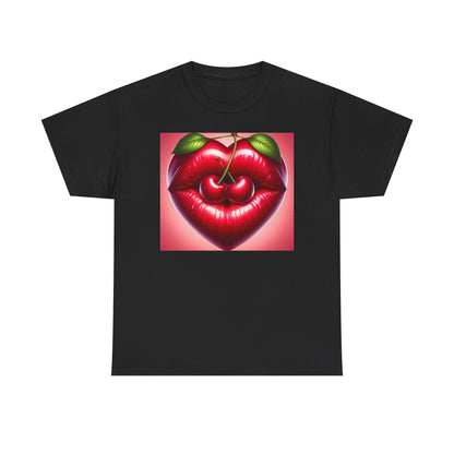 Cherry Lips Heart Graphic Tee, Retro Pop Art T-Shirt, Cute Aesthetic Cotton Shirt, Vintage Style Unisex Tee, Fun Statement Top