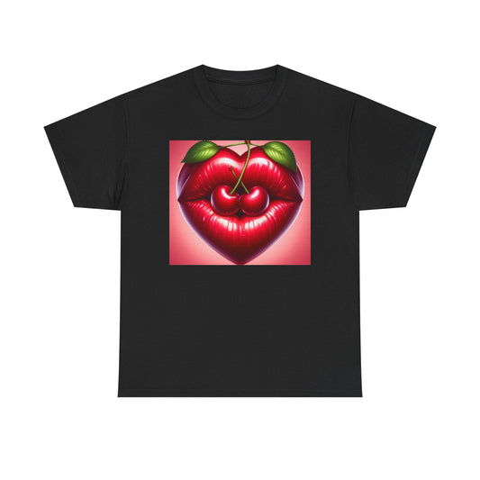 Cherry Lips Heart Graphic Tee, Retro Pop Art T-Shirt, Cute Aesthetic Cotton Shirt, Vintage Style Unisex Tee, Fun Statement Top