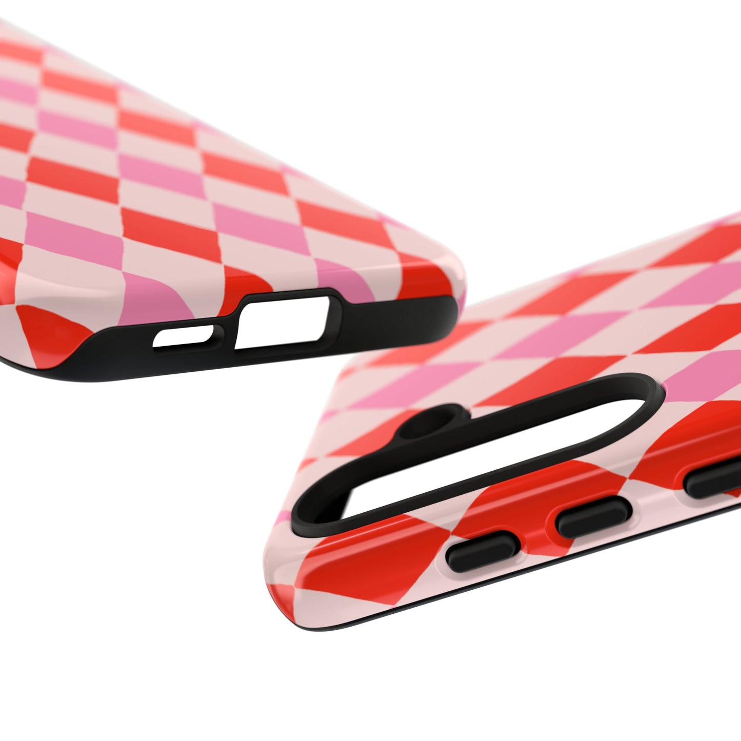 Tough Cases with Red Pink Diamonds, Retro Checkerboard iPhone Case And Samsung Case, Slim Fit Phone Case, Stylish Gift