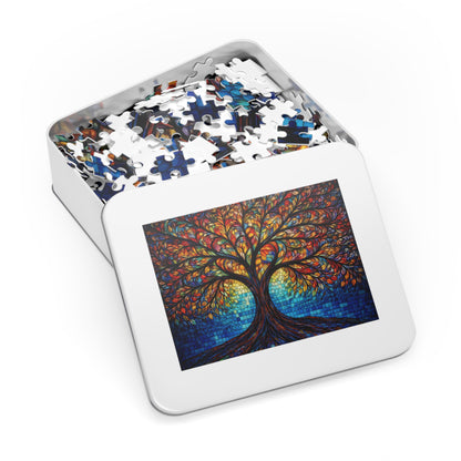 Tree of Life Jigsaw Puzzle, Colorful Stained Glass Mosaic Puzzle with Tin, Adult Puzzle Gift, Art Jigsaw