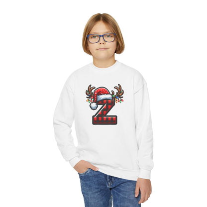 Festive Youth Crewneck Sweatshirt with Christmas Reindeer and Santa Hat, Holiday Gift for Kids, Winter Wear, Cozy Sweater, Christmas Apparel