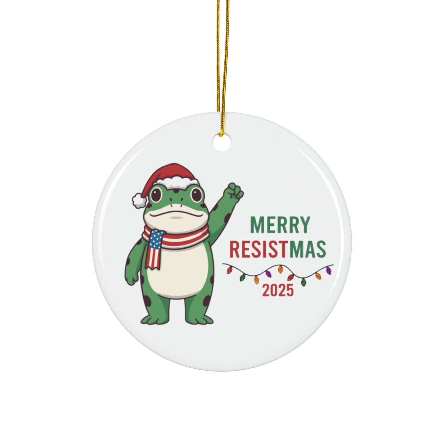 Merry Resistmas Freedom Frog Ornament 2025 – Double-Sided Political Humor Christmas Decor | Funny Activist Ornament | Freedom Frog Meme Gift