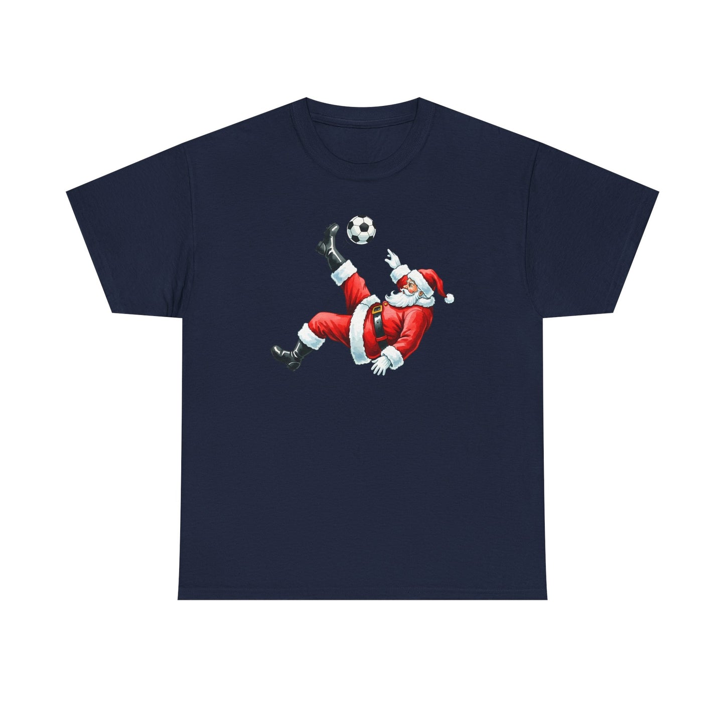 Santa Soccer Heavy Cotton Tee, Fun Holiday Shirt, Christmas Party, Gift for Him/Her, Festive Clothing, Casual Wear, Gift for her
