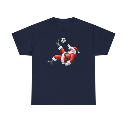 Santa Soccer Heavy Cotton Tee, Fun Holiday Shirt, Christmas Party, Gift for Him/Her, Festive Clothing, Casual Wear, Gift for her