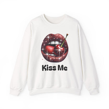 Cherry Kiss Me Sweatshirt, Glitter Lips Cherry Graphic Crewneck, Retro Pop Art Sweatshirt, Cute Flirty Pullover, Unisex Cozy Top
