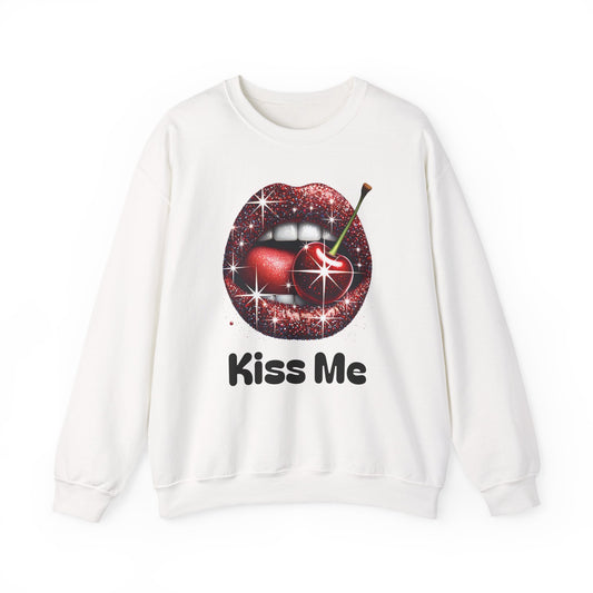 Cherry Kiss Me Sweatshirt, Glitter Lips Cherry Graphic Crewneck, Retro Pop Art Sweatshirt, Cute Flirty Pullover, Unisex Cozy Top