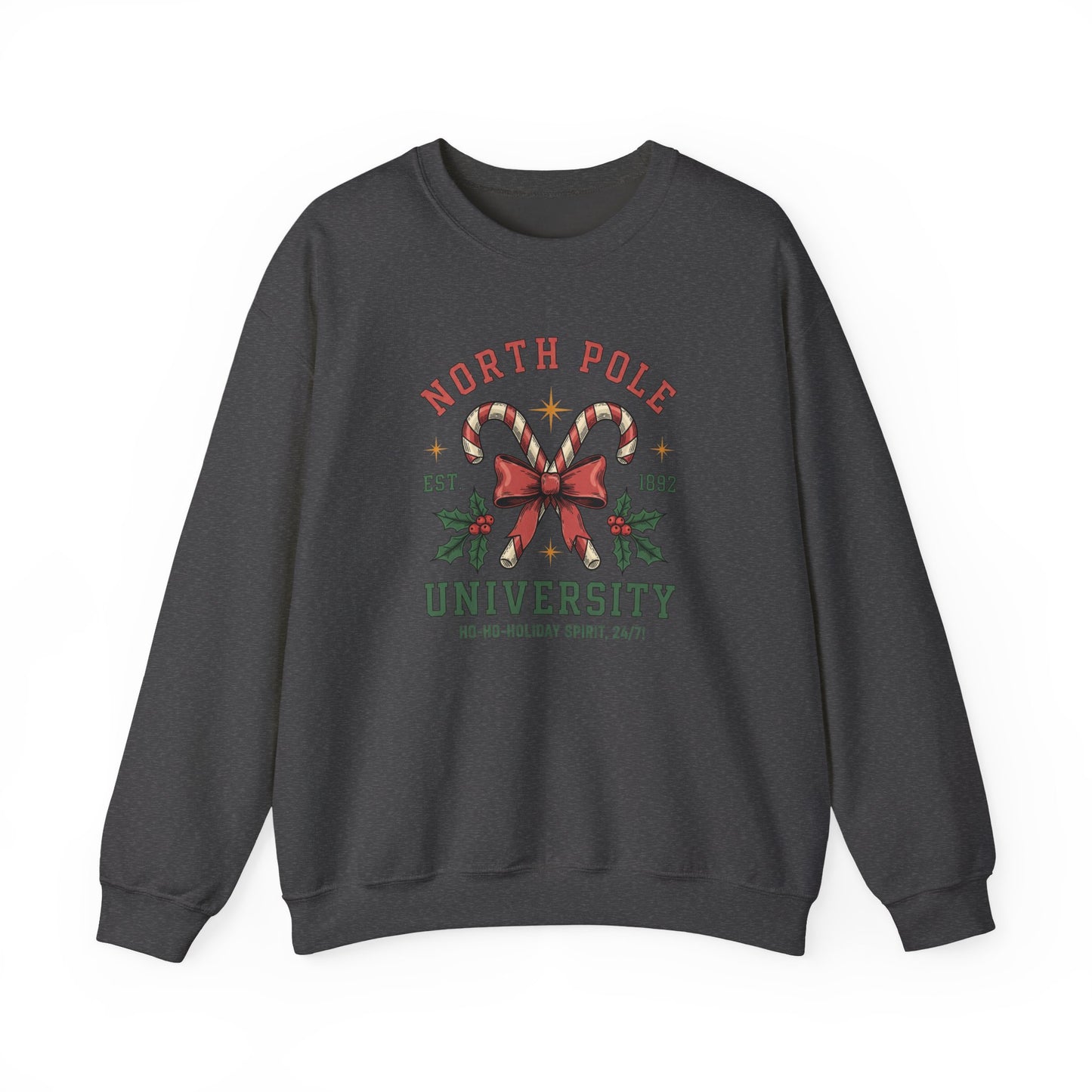 North Pole University Christmas Sweatshirt Candy Cane College Crewneck, Cute Christmas Sweater for Women, Cozy Winter Sweatshirt