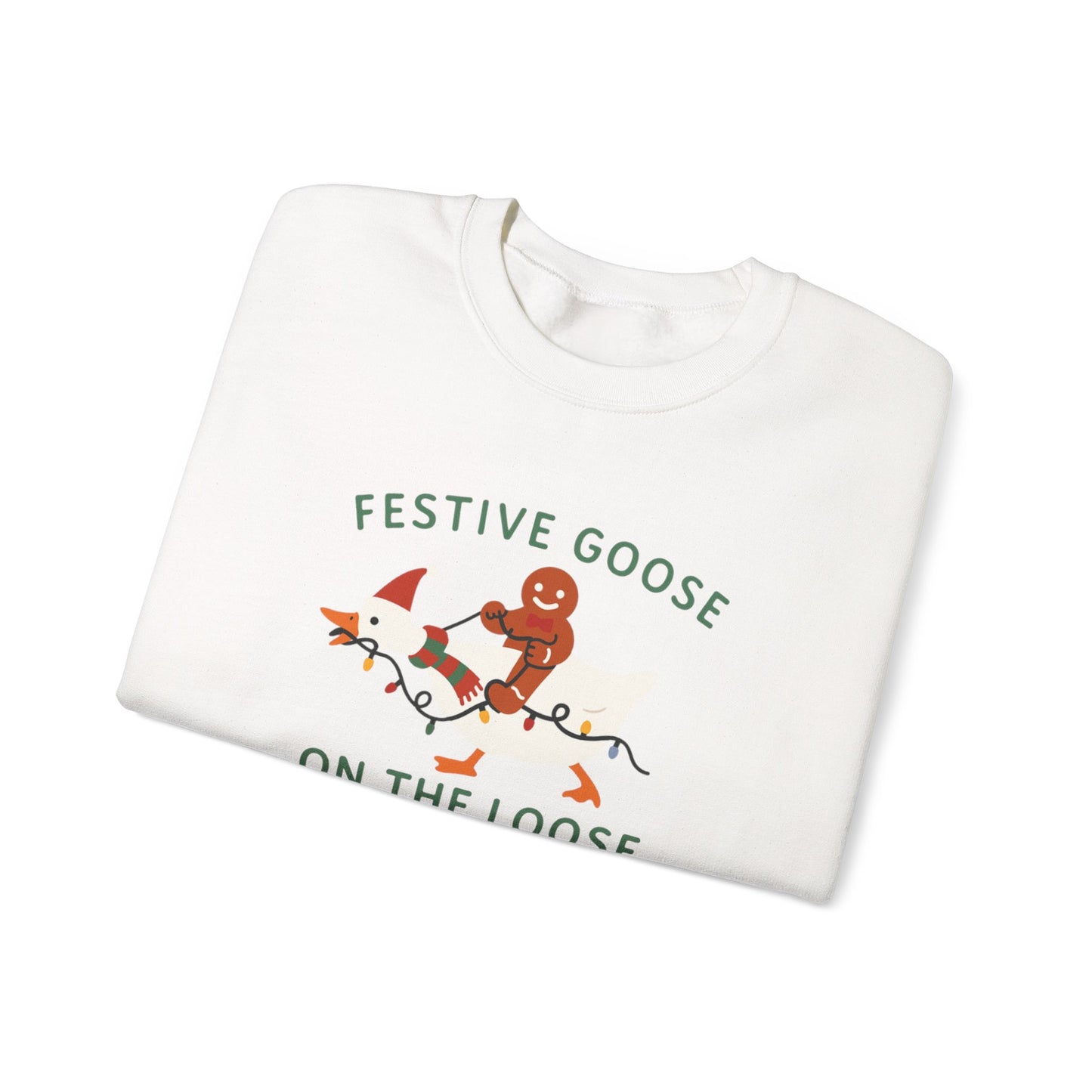 Festive Goose on the Loose Sweatshirt, Funny Christmas Gingerbread Crewneck, Holiday Lights Shirt, Cozy Winter Gift for Her and Him