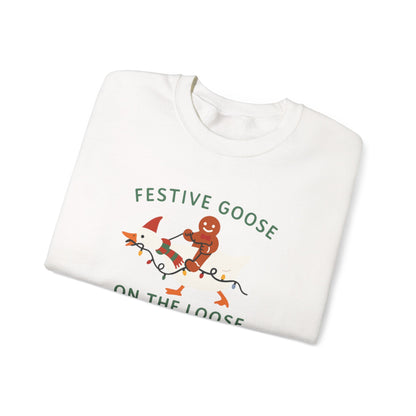 Festive Goose on the Loose Sweatshirt, Funny Christmas Gingerbread Crewneck, Holiday Lights Shirt, Cozy Winter Gift for Her and Him