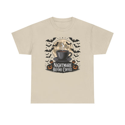 Halloween Coffee Tee, Unisex Heavy Cotton T-Shirt, Nightmare Before Coffee Shirt, Spooky Graphic Tee, Fall Seasonal Apparel