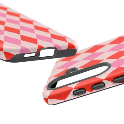 Tough Cases with Red Pink Diamonds, Retro Checkerboard iPhone Case And Samsung Case, Slim Fit Phone Case, Stylish Gift