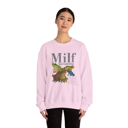 Man I Love Frogs Sweatshirt, Vintage Style Meme Frog Sweater, Funny Gen Z ''MILF'' Frog Crewneck, Inappropriate Gag Gift, Cozy Pullover