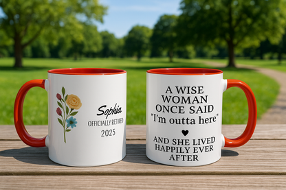Personalized Retirement Coffee Mug, Floral Design, Gift for Retirees, Custom Name Mug, Celebration Drinkware, Retirement Day Gift