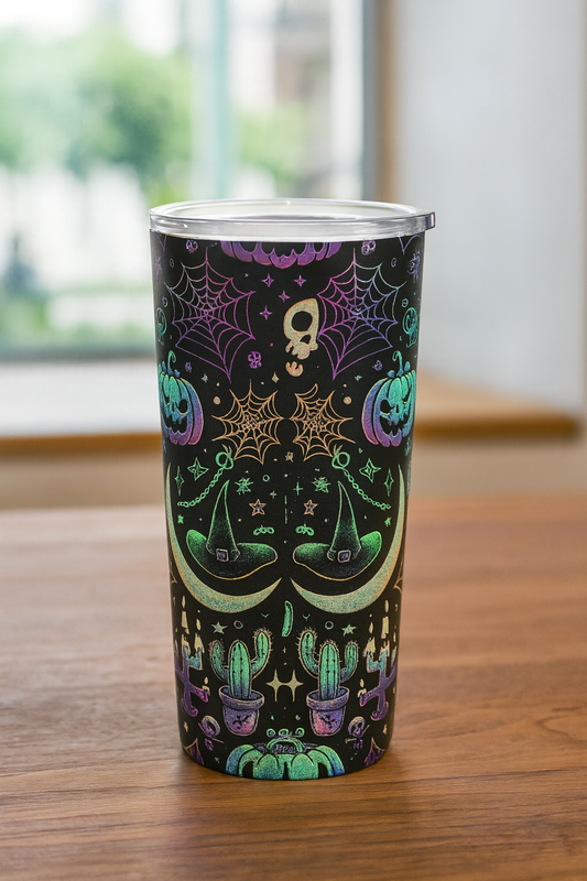 Spooky Vibes Tumbler, Halloween Spooky Engraved Tumbler | Ghost Ghouls Bats Tumbler | Engraved Bat Skeleton Tumbler | Ghost Ghouls Tumbler