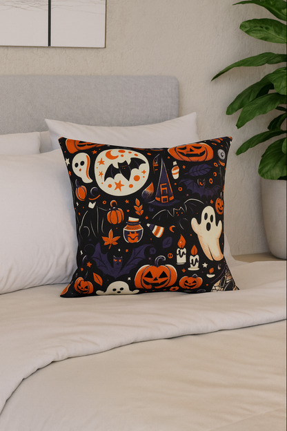 Spooky Halloween Pillowcase, Cozy Decor for Fall, Trick or Treat, Ghost And Pumpkin Cushion Cover, Autumn Vibes Throw Pillow