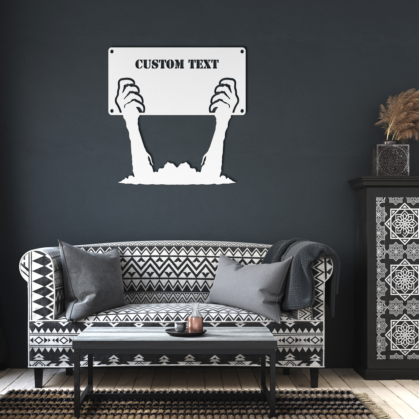 Custom_Text_Hand_Metal_Wall_Art_White_Dark_Living_Room_Mockup.png