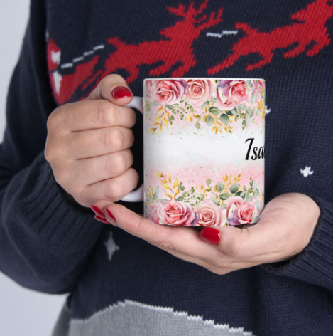 Personalized Floral Ceramic Mug – Custom Coffee Cup, Cute Gift for Her, Birthday Mug, Bridesmaid Gift, 11oz & 15oz Customizable