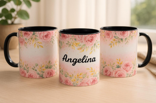 Personalized Floral Accent Coffee Mug – Custom Gift for Her, Birthday Mug, Mother’s Day Floral Drinkware, 11oz & 15oz Customizable